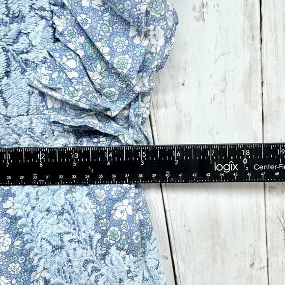 J. Marie Dress Women Size XS Blue Tiered Embroidered Midi Flutter Sleeve Pockets - Picture 5 of 6